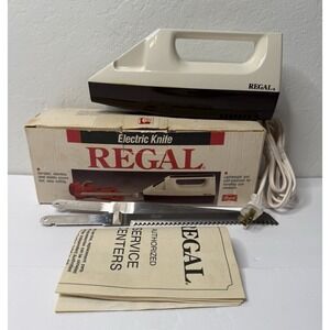 Vintage Regal Electric Knife V382 Serrated Steel Blades USA Original Box WORKS